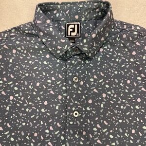 FootJoy Men's Polo Shirt - Gray with Pink and Green Pattern